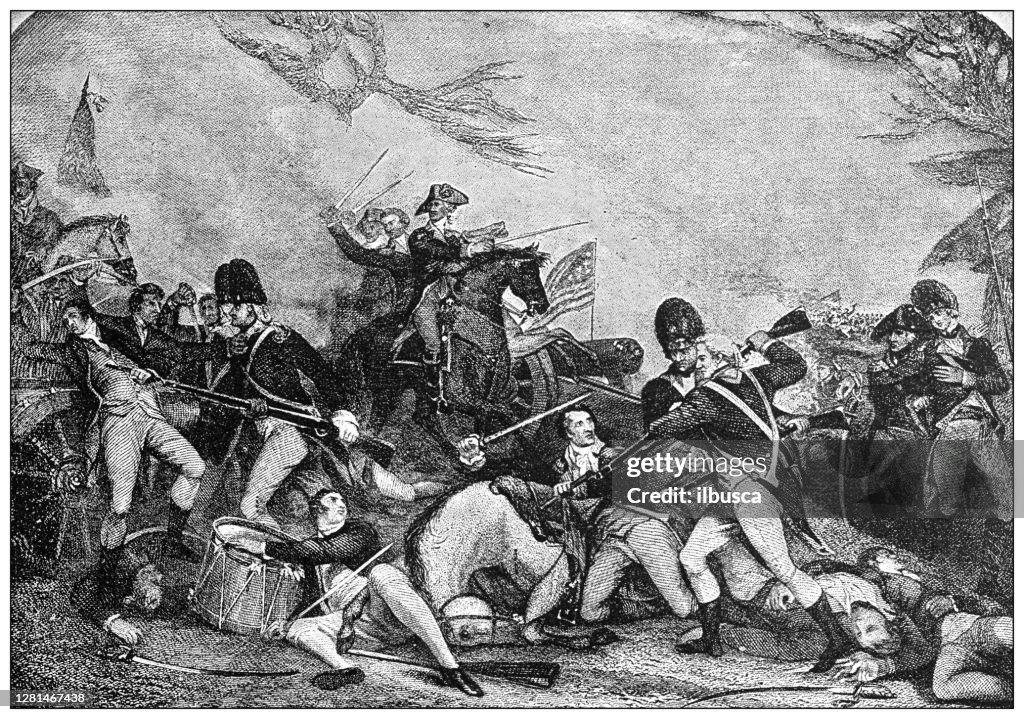 Antique illustration of historic towns of the middle States: Princeton, Battle of Princeton, death of Mercer