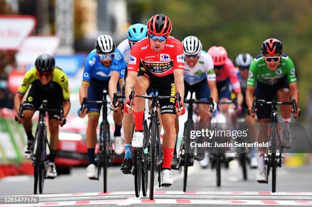 Arrival / Primoz Roglic of Slovenia and Team Jumbo - Visma Red Leader Jersey / Daniel Martin of Ireland and Team Israel Start-Up Nation / Alejandro...