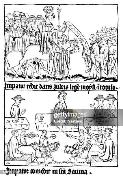 stockillustraties, clipart, cartoons en iconen met hendrik vii op de terugweg van zijn kroning als keizer - koning hendrik vii van engeland