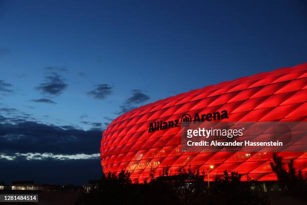 General view outside the stadium prior to the UEFA Champions League Group A stage match between FC Bayern Muenchen and Atletico Madrid at Allianz...