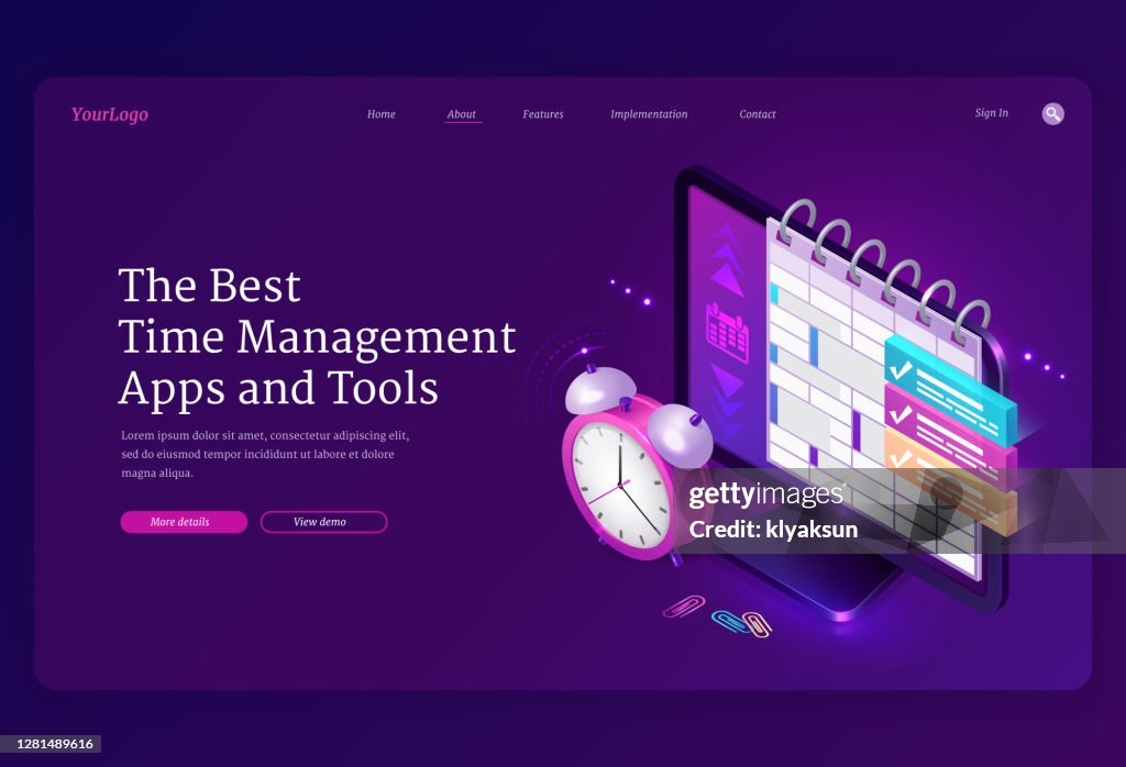 Time Management Apps And Tools Isometric Landing High-Res Vector ...