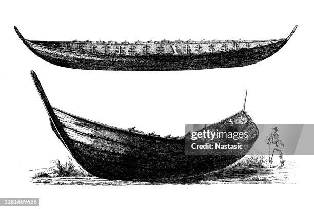 the viking boat found in the moor near rydam (schleswig) on august 18, 1863 - vestfold og telemark county stock illustrations