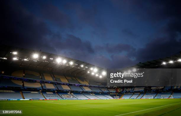 General view inside the stadium prior to the UEFA Champions League Group C stage match between Manchester City and FC Porto at Etihad Stadium on...