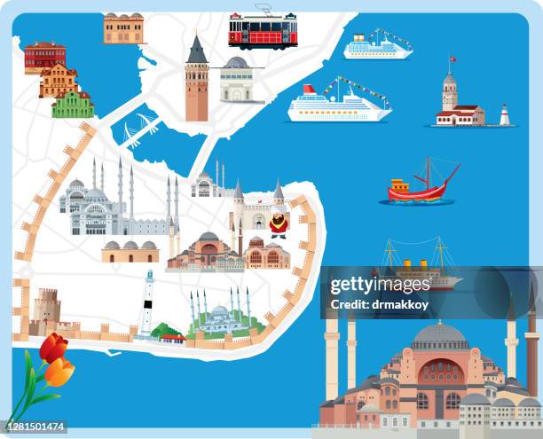 istanbul travel map - istanbul map stock illustrations