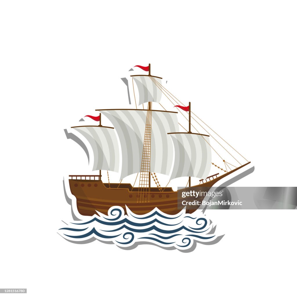 Sailboat label paper sticker on white background. Vector