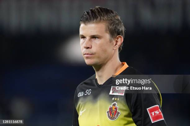 Mitchell Langerak of Nagoya Grampus looks on during the J.League Meiji Yasuda J1 match between Yokohama F.Marinos and Nagoya Grampus at Nissan...