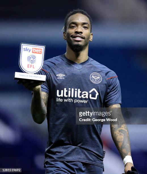 Ivan Toney of Brentford FC holds the man of the match award following the Sky Bet Championship match between Sheffield Wednesday and Brentford at...