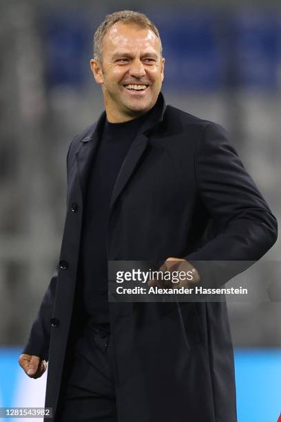 Hans-Dieter Flick, head coach of FC Bayern München smiles after the UEFA Champions League Group A stage match between FC Bayern Muenchen and Atletico...