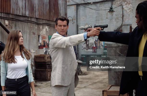 Irish actor Pierce Brosnan stars as 007 opposite American actress Denise Richards as Dr Christmas Jones in the James Bond film 'The World Is Not...