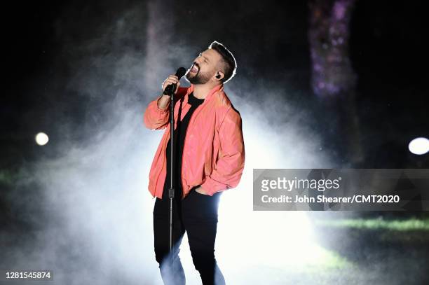 In this image released on October 21, Shay Mooney of Dan + Shay performs onstage at The Estate at Cherokee Dock in Lebanon, Tennessee for the 2020...