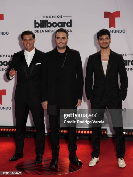 Jesús Navarro, Julio Ramírez Eguía, and Bibi Marín of Reik attend the 2020 Billboard Latin Music Awards at BB&T Center on October 21, 2020 in...