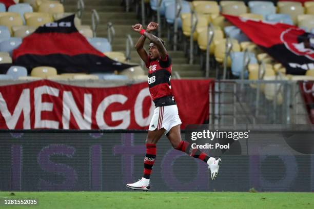 Bruno Henrique of Flamengo celebrates after scoring the third goal of his team during a Group A match of Copa CONMEBOL Libertadores 2020 between...