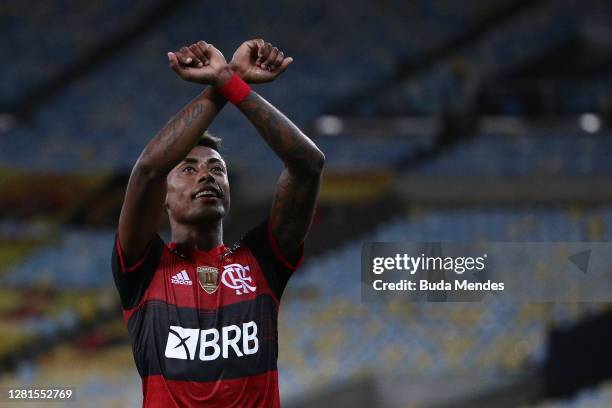 Bruno Henrique of Flamengo celebrates after scoring the third goal of his team during a Group A match of Copa CONMEBOL Libertadores 2020 between...