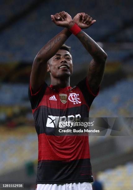 Bruno Henrique of Flamengo celebrates after scoring the third goal of his team during a Group A match of Copa CONMEBOL Libertadores 2020 between...