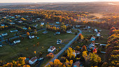 Sunset over the small American town in mountains.