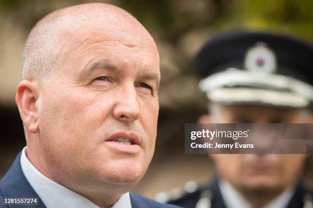 Police and Emergency Services Minister David Elliott speaks during a press conference at Parliament House on October 22, 2020 in Sydney, Australia....