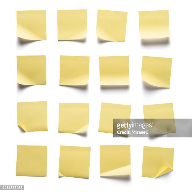 yellow adhesive notes collection - postit stockfoto's en -beelden