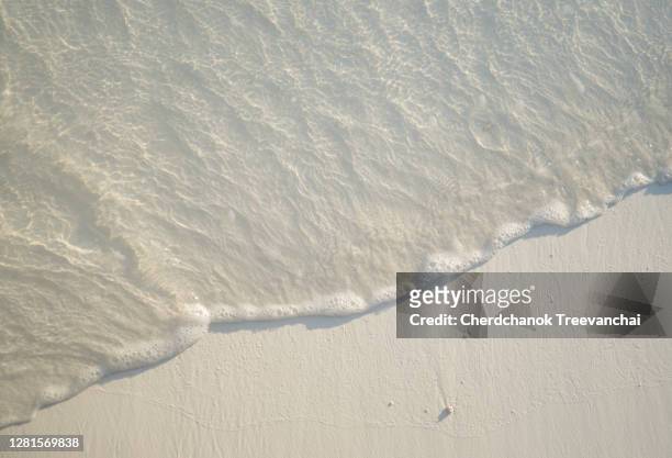 soft sea wave on sand beach, natural background - wasserrand stock-fotos und bilder