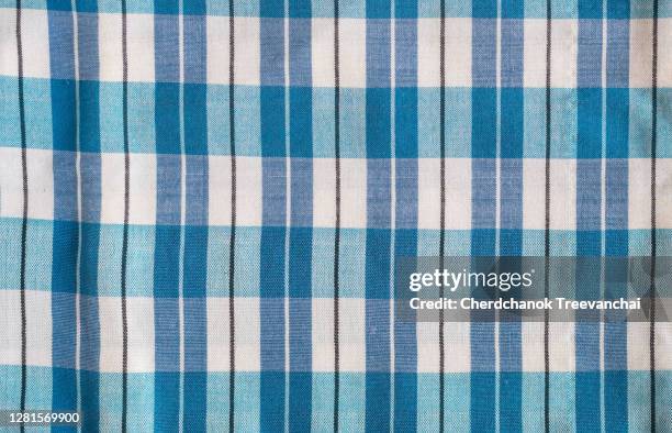 thai loincloth or blue gingham cotton texture background - blue tartan stock pictures, royalty-free photos & images