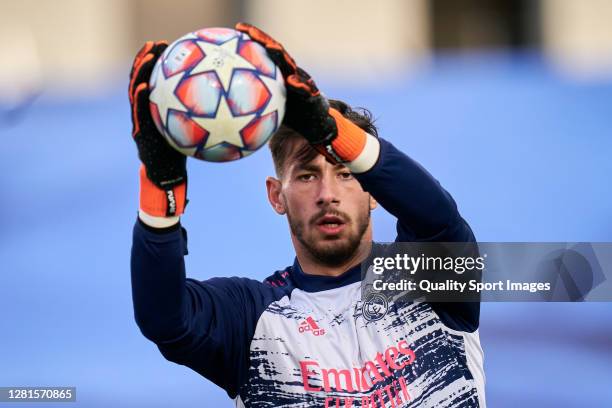 Diego Altube of Real Madrid warming up prior the game during the UEFA Champions League Group B stage match between Real Madrid and Shakhtar Donetsk...