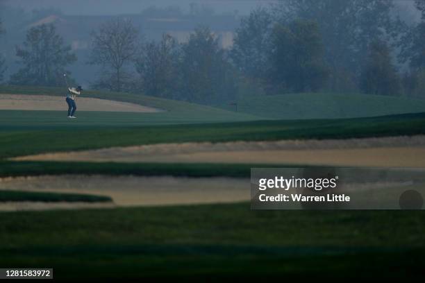 David Horsey of England plays his third shot on the 11th hole during Day One of the Italian Open at Chervo Golf Club on October 22, 2020 in Brescia,...