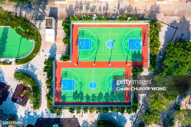 Aerial Hong Kong's housing estate with Basketball court