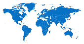 Map World Seperate Countries Blue with White Outline