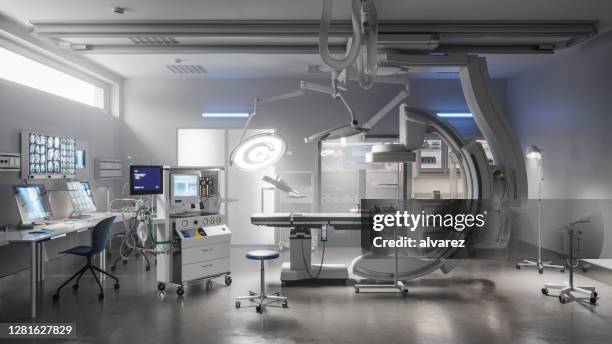 moderner operationssaal in einem krankenhaus digital generiert - medizintechnik stock-fotos und bilder