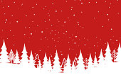 Merry Christmas with Christmas tree on red background.