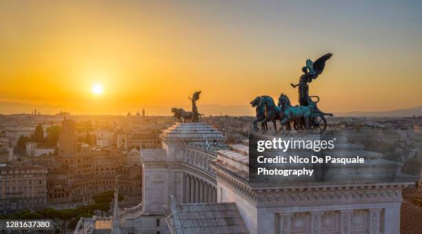 aerial view of the altare della patria - rome sunset stock pictures, royalty-free photos & images