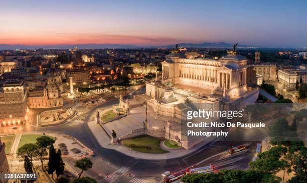 aerial view of piazza venezia and altare della patria, rome - capitol rome stock pictures, royalty-free photos & images
