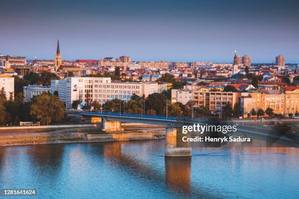 panorama of novi sad and danube river - novi sad stock-fotos und bilder