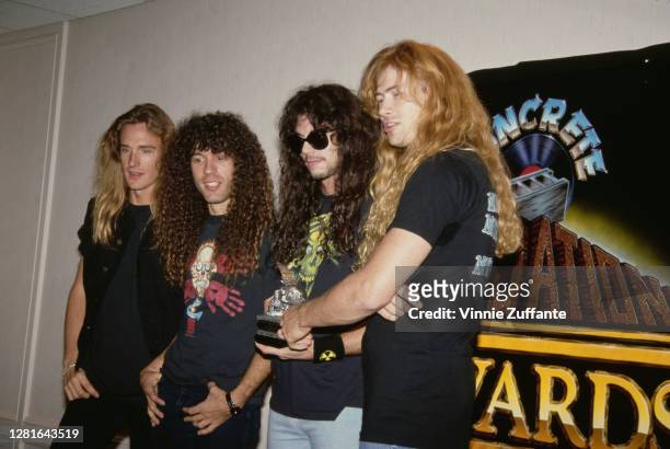 American heavy metal band Megadeth attend the Concrete Foundations Awards, part of Foundations Forum '91, held at the Airport Marriott Hotel in Los...