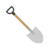 Shovel shape vector icon. Spade symbol. Cartoon industrial tool logo sign. Silhouette isolated on white background.