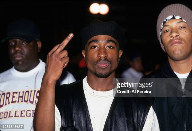 Rappers Notorious B.I.G., Tupac Shakur and Redman pose for a portrait at Club Amazon on July 23, 1993 in New York, New York.