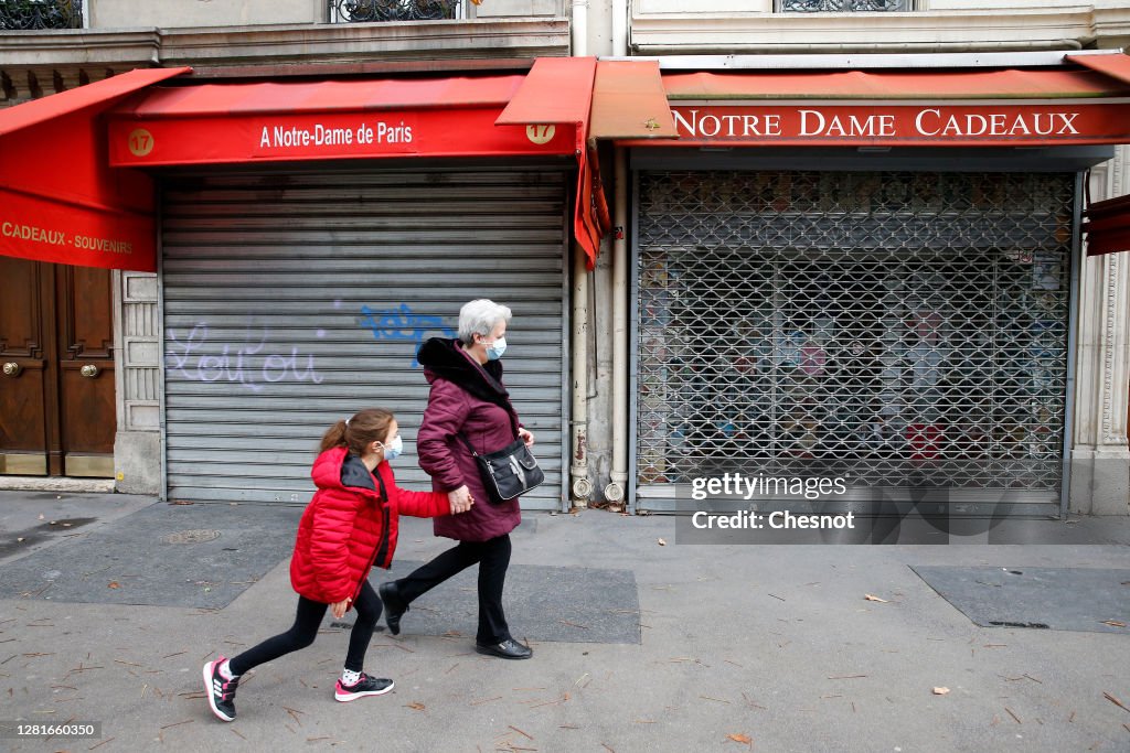 Souvenirs Shops And Restaurants Near Notre-Dame Remain Closed Due The Lack Of Tourists And The Coronavirus Crisis