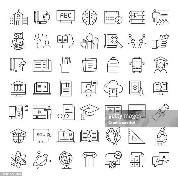 education, school, e-learning, distance education concepts modern line icons - elementary-school-icons stock illustrations