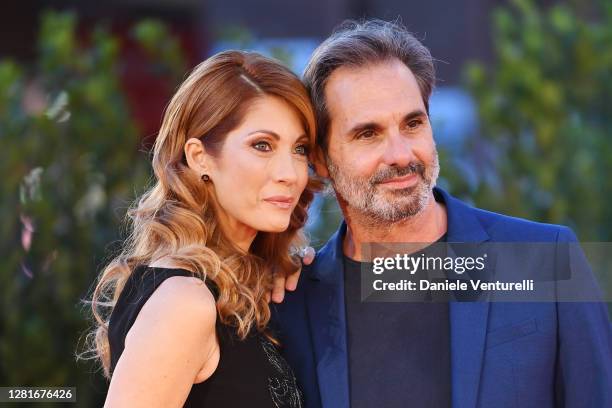 Milena Miconi and Mauro Graiani attend the red carpet of the movie "El Olvido Que Seremos" during the 15th Rome Film Festival on October 22, 2020 in...