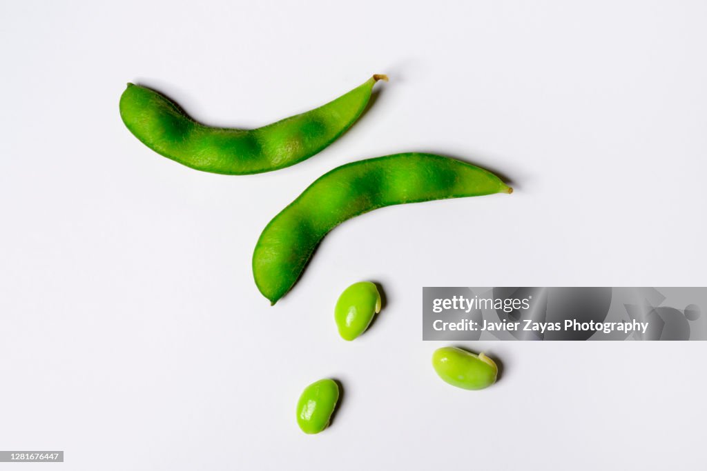 Fresh Soybeans Edamame On White Colored Background
