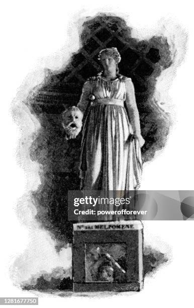 stockillustraties, clipart, cartoons en iconen met standbeeld van melpomene, muze van tragedie - 19de eeuw - greek statue