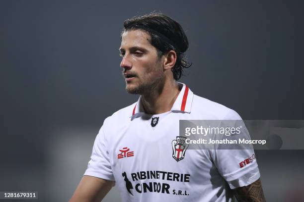 Simone Emmanuello of Pro Vercelli during the Serie C match between Pro Vercelli and Juventus U23 at Stadio Silvio Piola on October 21, 2020 in...