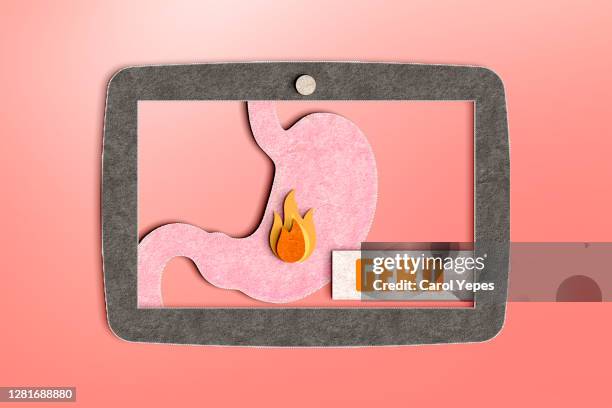 gerd text and medical items in felt - esófago imagens e fotografias de stock