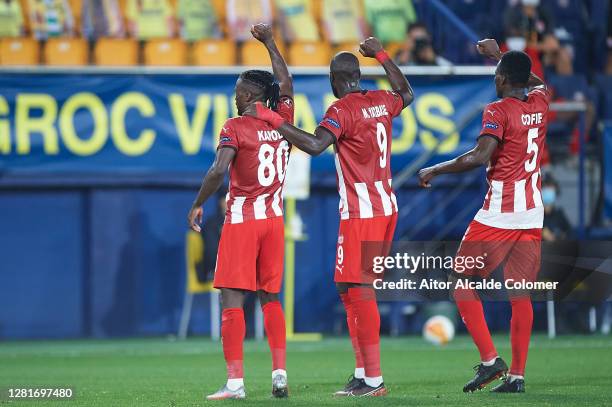 Olarenwaju Kayode of Sivasspor cel with Mustapha Yatabare of Sivasspor and Isaac Cofie of Sivasspor during the UEFA Europa League Group I stage match...