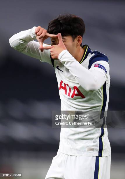 Heung-Min Son of Tottenham Hotspur celebrates after scoring his sides third goal during the UEFA Europa League Group J stage match between Tottenham...