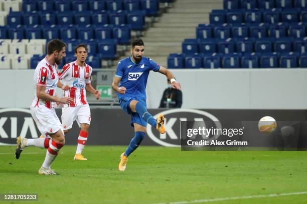 Munas Dabbur of TSG 1899 Hoffenheim scores his sides second goal during the UEFA Europa League Group L stage match between TSG Hoffenheim and Crvena...