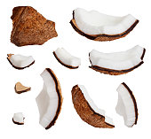 Pieces of coconut isolated on white background