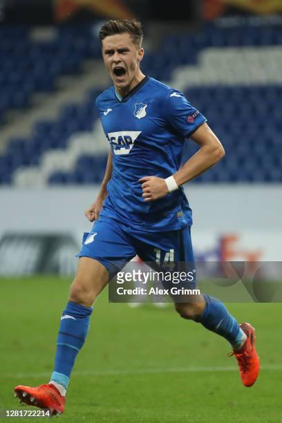 Christoph Baumgartner of Hoffenheim celebrates his team's first goal of Hoffenheim during the UEFA Europa League Group L stage match between TSG...