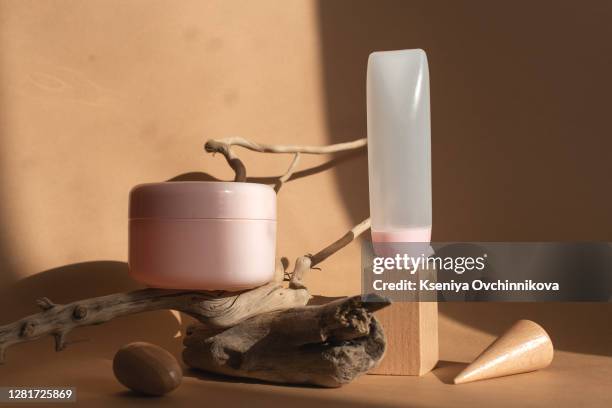 composition with bottles of essential oils on table. natural cosmetics - antiseptic cream stock pictures, royalty-free photos & images