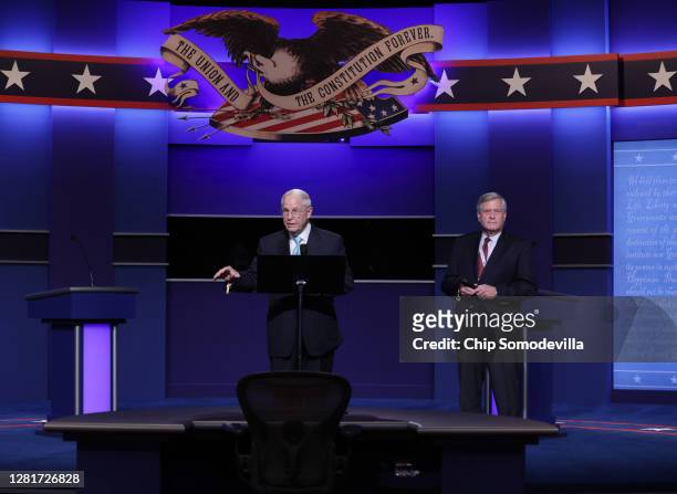 Co-chairmen of the Commission for Presidential Debates Frank Fahrenkopf and Kenneth Wollack speak prior to the start of the final presidential debate...