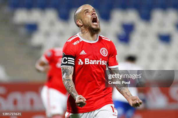 Andrés D'Alessandro of Internacional celebrates after scoring the first goal of his team during a Group E match of Copa CONMEBOL Libertadores 2020...